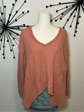 Pink Rose Dusty Pink Waffle Knit Oversized Tunic Top XS